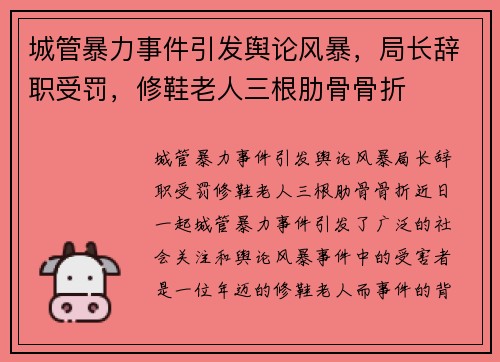 城管暴力事件引发舆论风暴，局长辞职受罚，修鞋老人三根肋骨骨折