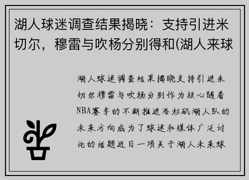 湖人球迷调查结果揭晓：支持引进米切尔，穆雷与吹杨分别得和(湖人来球网)